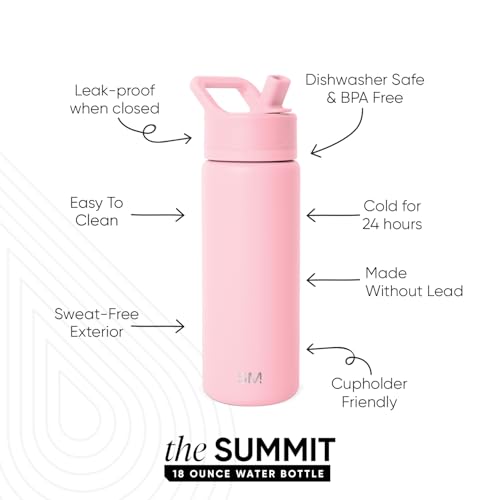 Simple Modern Insulated Water Bottle with Straw | 18oz | Pink | Summit Stainless Steel Water Bottles, Metal Cup | Leak Proof for School, Gym, Travel, Sports | Blush - color: -Blush, style: 18oz