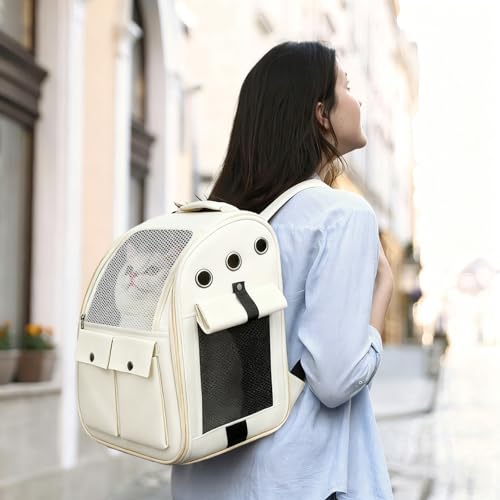 Airline Approved Cat Carrier Backpack - Ventilated Breathable Mesh for Small Dogs & Cats (15lbs), Soft Sided Dog Backpack for Hiking, Camping, Travel & Vet Visits with Padded Straps (White) - color: White