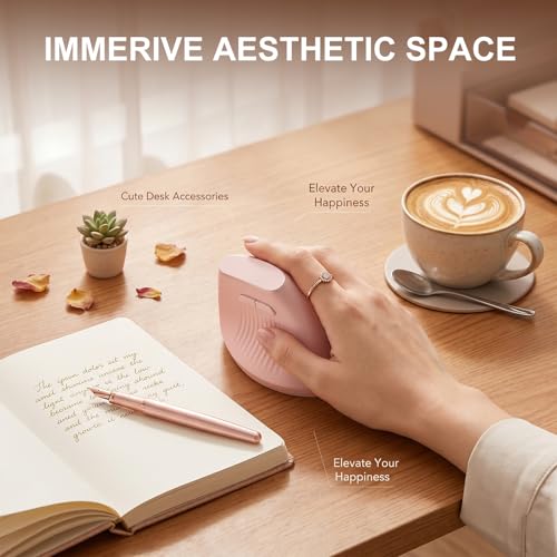 Ergonomic Wireless Vertical Mouse Pink, Bluetooth Mouse with BT5.0/4.0 & 2.4G+USB-C Adapter, Rechargeable Silent, 4 Adjustable DPI Levels, Multi-Device Computer for MacBook, Laptop, PC, Home Office - color: Pink