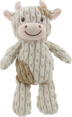 Linzy Plush Cow Dog Toy, Soft Squeaky Chew Toy for Small Medium Large Dogs, White and Tan, Interactive Pet Toy, 12 Inch