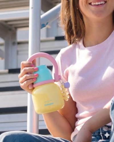 22 oz Leakproof Insulated Water Bottle with Handle Dual Lid Yellow | 316L Stainless Steel | Dual Drinking Options | BPA-Free | Steel | Cold 24H & Hot 12H | Wide Mouth Design | Easy Cleaning - color: Yellow