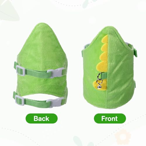 Ferret Harness and Leash Set, Dinosaur Shaped Rabbit Harness and Leash Set with Safe Bell, Adjustable Ferret Vest Harness for Baby Rabbit Guinea Pig Teacup Chihuahua Mouse Small Pet(Green)