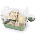 Cycodo 8 in 1 Acrylic Hamster Cage,2-Tier Dwarf Hamster Cage with Wooden Wheel & Hideout,Small Hamster Habitat with Accessories,Clear Pet Mice House(Green,14" L*10" W*11" H) - color: Green