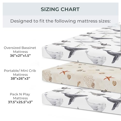 Pobi Baby Pack N Play Sheets for Boys, 2-Pack, Cotton Blend (Seaside) | Playard Sheet, 2-Pack, Graco 38x26, Cotton, Mini Crib Sheet, Soft, Snug, Safe, Pack n Play, Playpen, Travel, Machine Wash - color: Seaside