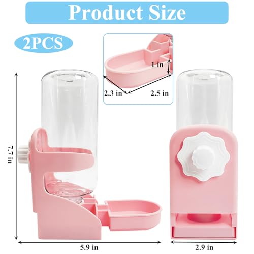 kathson 2 PCS Rabbit Water Dispenser for Cage 17 Oz Hanging Guinea Pig Water Bottle No Drip Gravity Automatic Bunny Water Bottle No Leak Small Animal Water Bottle for Chinchilla Ferret Hamster（Pink） - color: Pink, size: 2 PCS