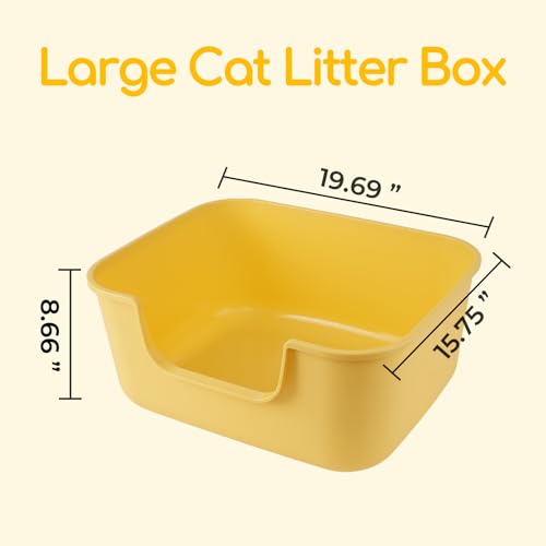 Large Cat Litter Box with High Sides,Cat Boxes for Indoor Cats,Cat Litter Pan for Kitty,Litter Box with Low Entry,Easy to Clean,Anti-Splashing (Grey-Long Side Entry) - color: Long Side Entry-Grey