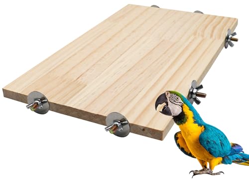 21.7 × 13.8 Inches Large Bird Perch Stand Platform, Natural Wooden Small Animals Cage Accessories, Rectangle Stand Perch Shelf for Parrot Parakeet Cockatiel Rat Hamster Guinea Pig Conure Chinchillas - size: 21.7 × 13.8 Inches Natural