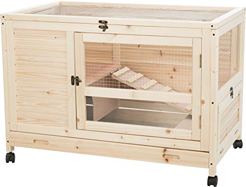 TRIXIE Natura X-Small Indoor Rabbit Hutch, Pet House for Rabbits and Guinea Pigs, Bunny Cage on Wheels, Pull Out Tray - color: Natural, size: 35.4"L x 22.2"W x 25.0"H