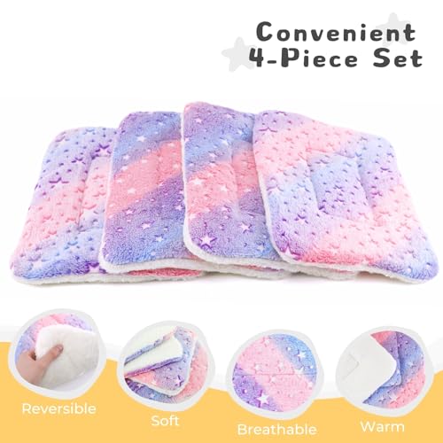 4-Pack Rabbit Bed, Fleece Washable Bunny Mat, 19"x13" | Soft Flannel Guinea Pig Cage Liner, Small Animal Bedding, Cozy Blanket for Ferret, Easy to Clean - size: 19x13 Inch