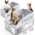 2 Pack Stainless Steel Litter Box | XL Enclosed Cat Litter Boxes with Lid for Big Cats and Multi-Cats | High Sided, Anti-Urine Leakage | Non-Stick Bottom（Silver Gray） - color: Silver Gray, size: X-Large