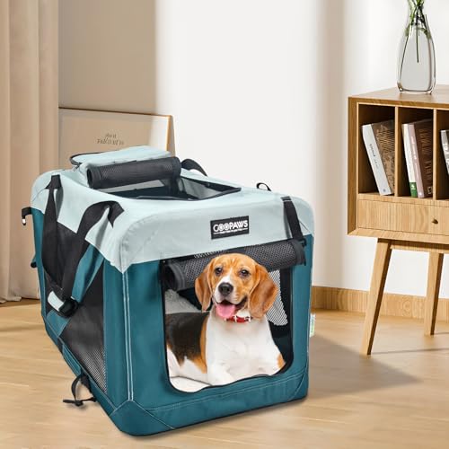 JESPET Soft Dog Crates Kennel for Pets, 3 Door Soft Sided Folding Travel Pet Carrier with Straps and Fleece Mat for Dogs, Cats (8-Teal Blue, Small(24" L x 16.5" W x 16.5" H)) - color: 8-Teal Blue