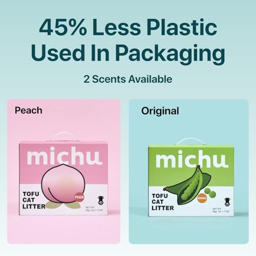 Michu Tofu Cat Litter Gen3 – 100% Natural & Biodegradable Clumping Formula, Fast-Clumping, Odor-Control, Flushable, Low-Tracking, Dust-Free – Value Box, 2 Boxes=22 lb, Peach - size: 2 Boxes=22 Lb