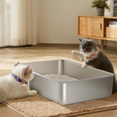 Stainless Steel Litter Box 2 Pack, XLarge Metal Litter Box | Easy Clean Non Stick Easy Entry No Smell Steel Litterbox for Kitty/Cats - size: 2pcs XL:22.4"x14.5"x5.1"