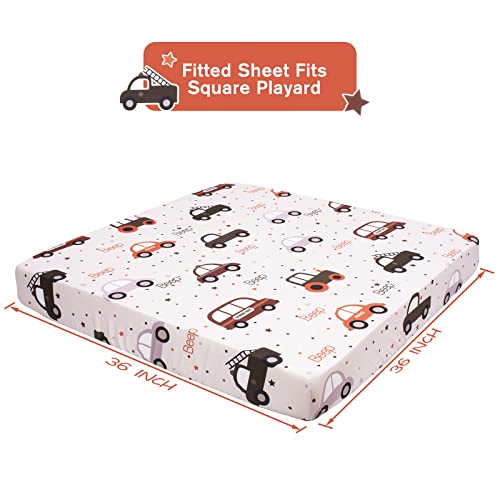 Cloele Square Playard/Playpen Fitted Sheets,36 X 36in,Car | Square Pack and Play Crib Sheets, Ultra Soft Polyester, Car Fitted Playpen Sheet for Baby, Portable Playard Mattresses - color: Car, size: 36"x36"