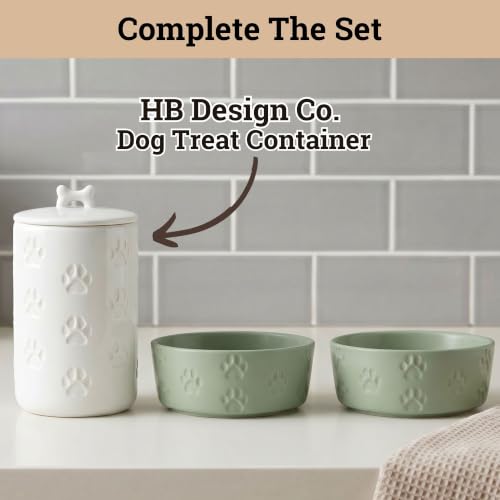 Ceramic Dog Bowl Set of 2 w/ Anti-Skid Base 6.5"W x 2.5"H, 3.8 Cup Capacity | Thick Ceramic, Dishwasher Safe, Anti-Skid Rubber Base, 3.8 Cups per Bowl, Ceramic Food & Water Bowls Set of 2 for Medium Dogs - color: Sage Green, size: Medium