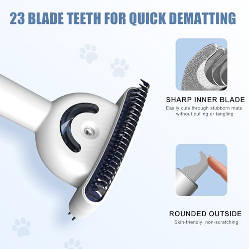 Double-Sided Pet Deshedding Dematting Comb, Steam Brush with 2 Spray Levels | Extra-Wide Detangling Undercoat Rake for Long-Hair Dogs & Cats Matted Fur, Knots, Rechargeable Grooming & Massage Tool - color: White with Double-Sided