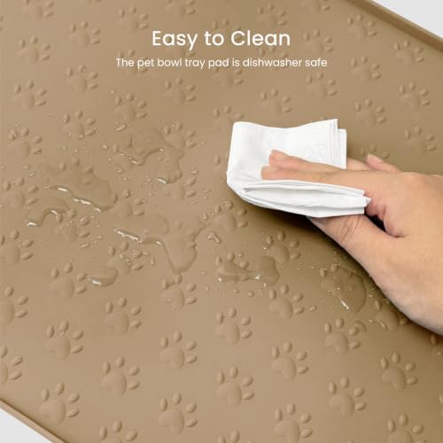PWTAA Dog Food Mat Anti-Slip Silicone Dog Bowl Mat Thicker Pet Placemat Waterproof Cat Feeder Pad with Raised Edge Puppy Kitten Feeding Mats Suitable Small Medium-Sized Dogs Cats Eating Tray - 2PCS - color: Khaki, size: 19.4" x 9.8"-2PCS