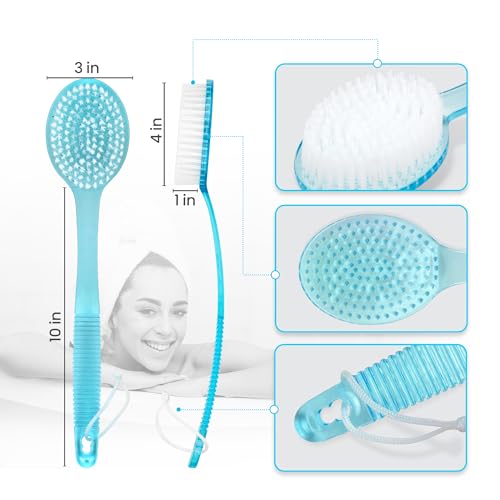 Shower Scrubber Brush, Long Handle, Blue (1 Pack) - color: Blue