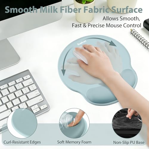 Mouse Pad and Keyboard Wrist Rest, 3-in-1 Gel Memory Foam Ergonomic Mouse Pad with Wrist Rest Set, Gaming Mousepad Arm Cushion Support for Computer Office Desk Accessories Cute, Seafoam Blue - color: Seafoam Blue