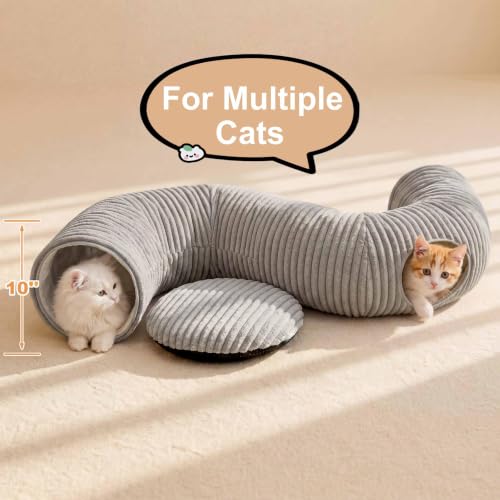 Cat Tunnel Bed for Indoor Cats, Peekaboo Cat Cave Bed,Soft Cat Donut Tunnel for Kitten Large Cats, Grey - color: Grey