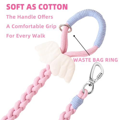 4FT Heavy Duty Braided Rope Dog Leash, Soft Cotton Design with Locking Clip for Medium & Large Dogs – Ideal for Walking & Training (Pink Blue – Angel Wings) - color: Pink Blue – Angel Wings