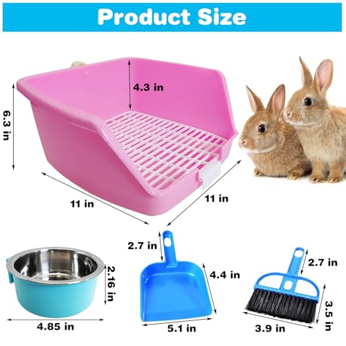 PINVNBY Rabbit Litter Box for Cage Bunny Corner Bedding Box Small Animal Litter Pan Hanging Pet Bowls Cage Potty Trainer Pet Toilet for Rabbit Bunny Guinea Pigs - color: Pink, size: M: 11.02 x 11.02 x 6.3 inches (Fixed on one side)