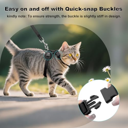 Plutus Pet Adjustable Cat Harness and Leash Set, with Leather Trim | Quick Release, Escape Proof Nylon Vest, for Kitten Small Medium Large Cats, Black - color: Black