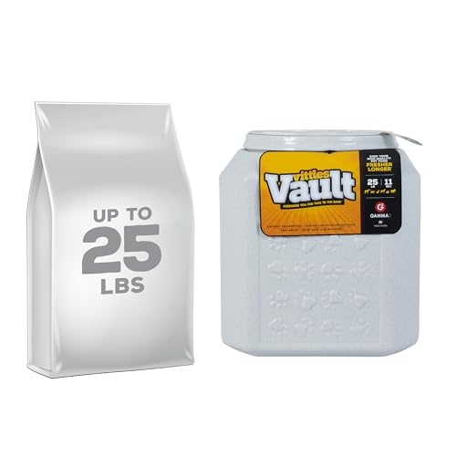 Vittles Vault Pawprint Pet Food Storage Container For Dog Food, Kibbles/Bird Seed/Oatmeal/Rice/Flour/Cereal, BPA Free, Plastic, Sealed Airtight For Cat Food, Up To 25 lb, Made in USA, With Scoop, Gray - size: 25 Pounds