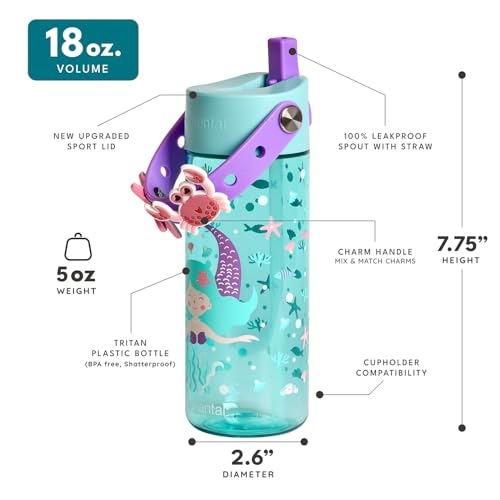Elemental Water Bottles for Kids - Splash Kids Water Bottle for School with Fun Charm Handle - BPA Free Tritan Plastic Bottle with Straw Leak Proof When Spout is Closed - 18oz - Mermaid - color: Mermaid