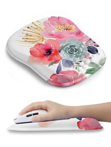 Watercolor Floral Ergonomic Mouse Pad for Carpal Tunnel Pain Relief, 65% Usable Mouse Area, Memory Foam Concave Wrist Rest for Office, PC, Gaming - color: 04 Watercolor Flower