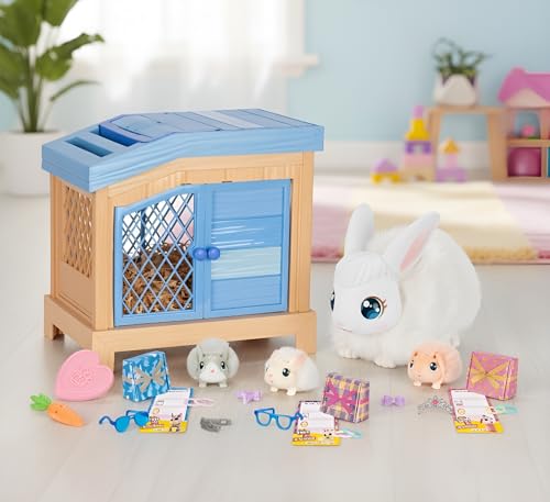 Little Live Pets Bunny Mama Surprise Toy Set, Hutch Interactive Animal Playset with 3 Surprise Babies, 20+ Sounds, Bunny Accessories for Girls Ages 3+ | 20+ sounds, deluxe hutch, 20+ care accessories, repeatable play, interactive pet toy for girls ages 3+