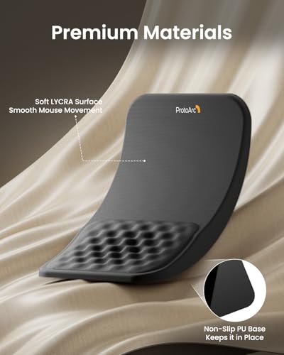 ProtoArc MP50 Ergonomic Mouse Pad with Wrist Support, Lycra Surface, Black | 8° slope & massage points, soft memory foam, Large 12x8 Inches, Non-slip base. Relieves wrist strain for office & home - color: Black Lycra