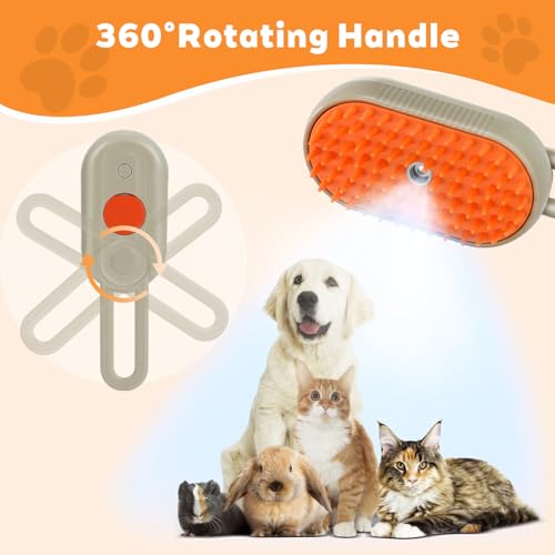 2025- New cat steam brush, 4-in-1 cat steam brush, for massaging and cleaning fallen pet hair, suitable for cats, dogs, rabbits and other pets (khaki + white) -2 pieces (white) - color: white