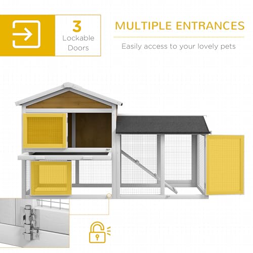 PawHut 58" Rabbit Hutch, Wooden Bunny Hutch, Guinea Pig Cage, Small Animal Enclosure with Run Area, Removable Tray, Asphalt Roof, Lockable Doors and Ramp, Nature Wood | Wooden Bunny Hutch, Guinea Pig Cage, Removable Tray, Asphalt Roof, Lockable Doors, for