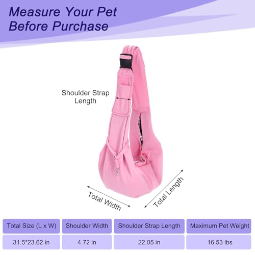 Dog and Cat Sling Carrier Up to 16.5 Lbs, Hand-Free Reversible Pet Sling Carrier with Adjustable Strap and Pocket, (Pink, 1 Pcs) Intended for Hiking/Camping/Traveling - color: Pink