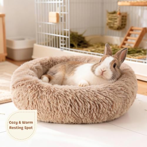 Rabbit Bed, Long Plush Donut Shaped Washable Bunny Hideout Soft Pet Bedding Mat for Guinea Pig, Kitten, Chihuahua & Small Pets for Snuggling Resting - Khaki - color: Khaki