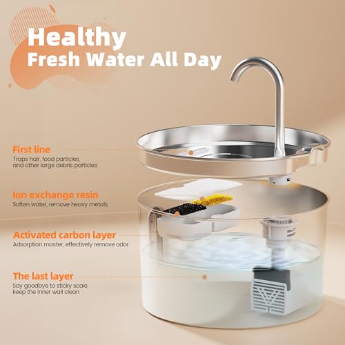 Cat Water Fountain Stainless Steel: 2.2 L Cat Fountain for Drinking - Automatic Pet Water Fountain for Cats Inside - Metal Cat Dog Water Dispenser Bowl with Faucet Water Level Window Ultra Quiet Pump | Automatic Metal Pet Water Fountain for Cats Inside, C