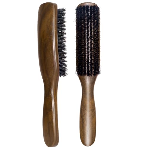 STYLEMATE Black Walnut Boar Bristle Hair Brush for Women Men, Natural Soft Bristle Hair Brush Slick Back Smoothing Hairbrush for Thin & Fine Hair - size: 1 Count (Walnut)