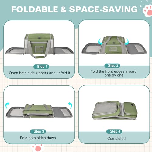 Cat Carrier Top Load, Privacy Curtains Soft Pet Travel Bag Airline Approved | Collapsible Soft-Sided Cat/Dog/Pet Carrier for Small Cats Dogs Puppy Under 16 lb, Washable Kitten Mesh Cage (16.9x10.8x10.8) - color: Grass Green