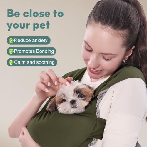 Supet Dog Sling Carrier for Small Pet, Adjustable Hands Free Front Backpack | Reduces Back & Neck Pain, Anti-Anxiety Chest Pouch, Soft Breathable Fabric, Fit Small Dogs, Cats, Puppy, Green Plus 7-15Lbs - color: Green, size: Plus