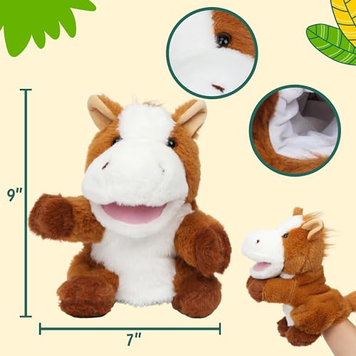 Easfan Horse Hand Puppet with Movable Mouth Plush Toy Gift for Kids 10" | Interactive storytelling, cute stuffed animal, creativity imagination, easter christmas birthday holiday gift, for toddlers - style: Horse