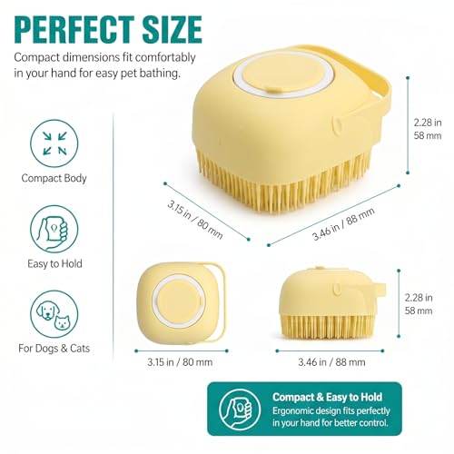 Soft Silicone Pet Bath Massage Brush for Dogs & Cats, Gentle Grooming Cleaning Tool for Puppy Kitten Washing, yellow - color: Yellow