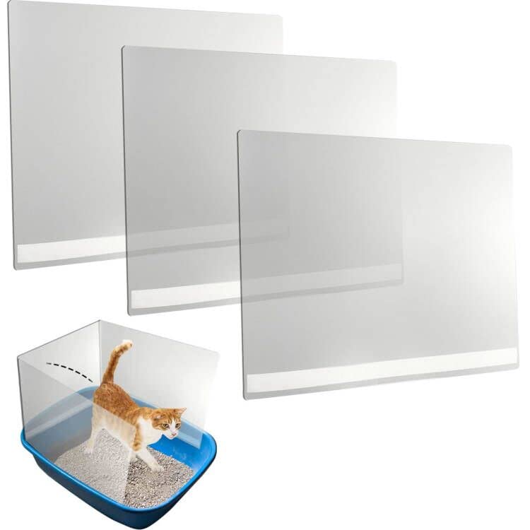 3Pcs Large Cat Litter Box Pee Shields, Splash Guard for Open Top Litter Pan | Transparent Privacy Screen Easy Clean High Side Open Top Kitty Pan Shield - size: Large (3pcs)