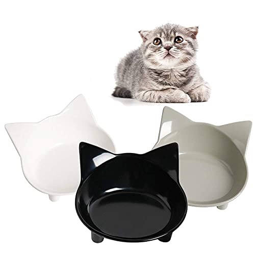 Dog Food Bowl & Cat Bowl – Non-Slip, Wide, Shallow Pet Dish for Whisker Fatigue Relief, Safe Food-Grade for Puppies & Rabbits - color: 3Black+Grey+White