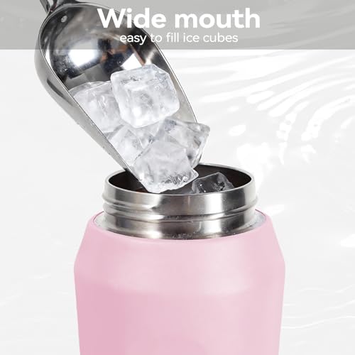 24oz Insulated Water Bottle, Wide Mouth Spout Lid, BPA-Free | Tritan spout lid, BPA free, 18/8 stainless steel body, Cold 24H, hot 12H, Wide mouth fits ice, Fit car cup holder,Pink - color: Pink