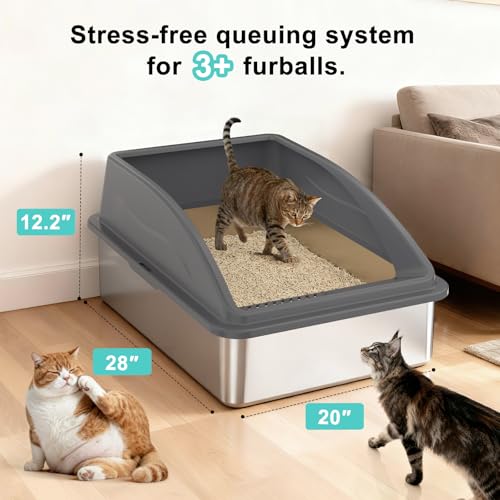 AIPERRO Stainless Steel Litter Box Extra Large for Big Cats and Multi-Cats | Jumbo Extra Large Metal Cat Box with High Sided Lid, Anti-Urine Leakage, Non-Stick,Include Litter Scoop - color: Dark Grey, size: XXX-Large
