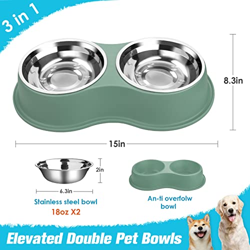 Epetslove Stainless Steel Dog Bowls Double Non-Slip Dog Water and Food Bowl | Pet Feeder Bowls, Dog Dishes, Raised Feeding Design, Double Bowls Set, For Puppies, Medium Dogs and Cats, Outdoor / Indoor - color: 6.Green, size: Medium-18oz