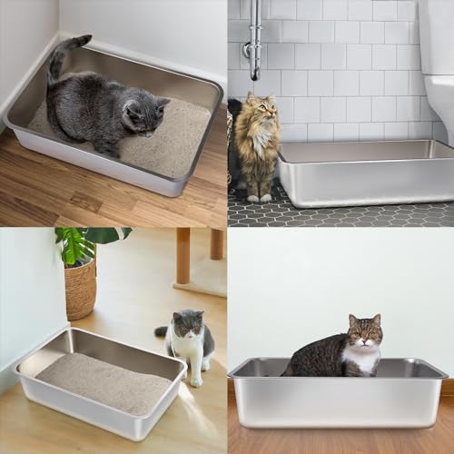 Stainless Steel Litter Box, 17.7"x13.8"x6" Medium to Large Metal Litter Box for Kitty/Cat/Rabbits, Easy to Clean, Non Stick Litterbox No Smell for Adult Cats - size: Medium(17.7"x13.7"x6")