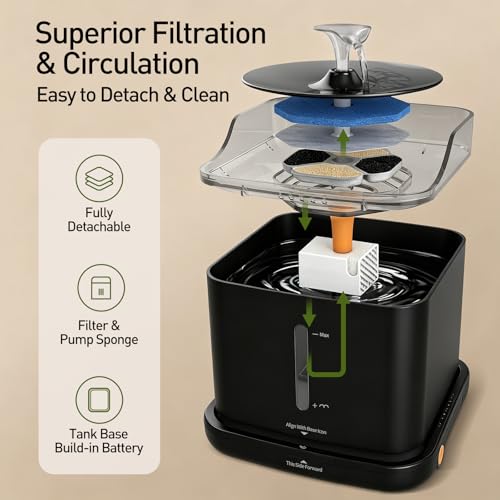 Cat Water Fountain, 2.2L Automatic Pet Water Fountain for Cats and Small Dogs, 2.4GHz WiFi App Control, Rechargeable Motion Sensor, 3 Water Modes, Detachable Tank, Black - color: BLACK