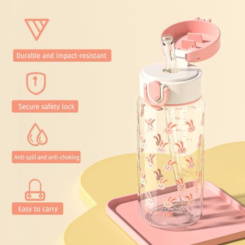 Evorie Tritan Kids Water Bottle with Straw, Leak Proof Drink Bottle,13oz | Ages 3+, BPA-Free, Dishwasher safe, Easy to clean, Lightweight and easy to carry for school and travel, Pink Rabbit - color: Pink Rabbit